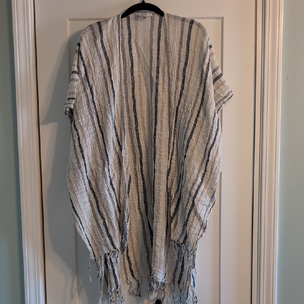 American Eagle Outfitters Cream and Blue Striped Poncho